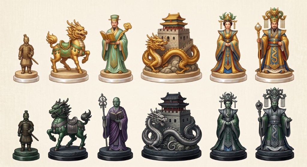 Kaiserliches Jade & Drachen Schachfiguren Set