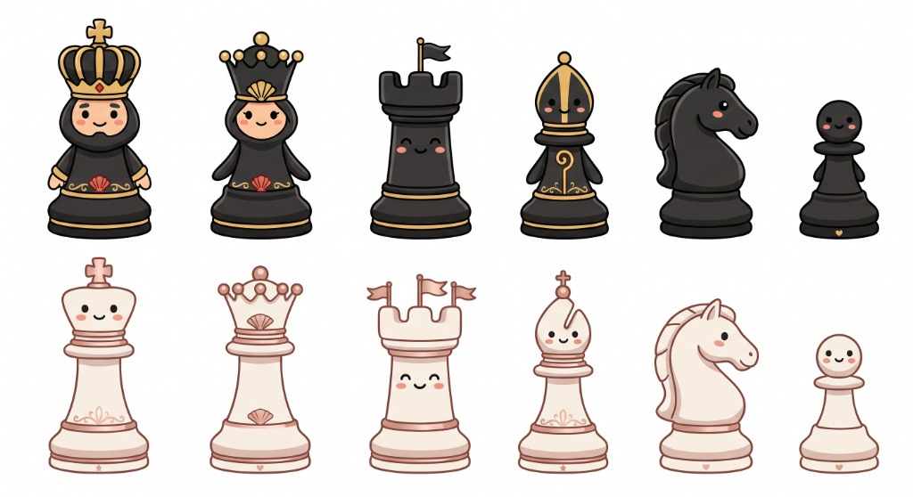 Kawaii Chibi Schachfiguren Set
