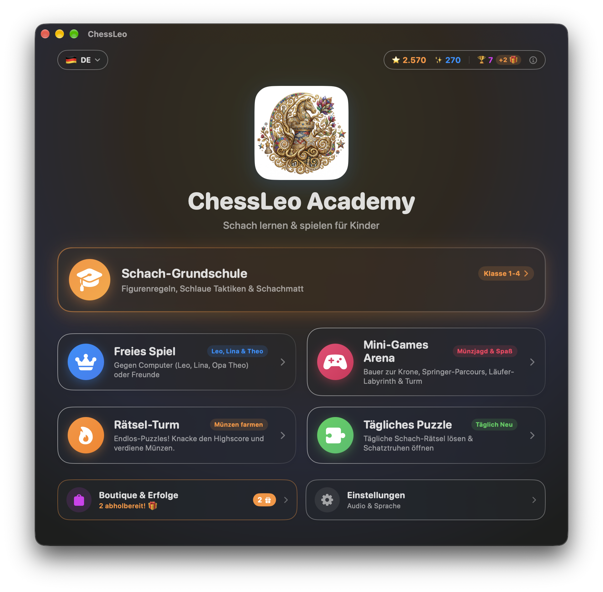 ChessLeo Academy App Dashboard Mockup